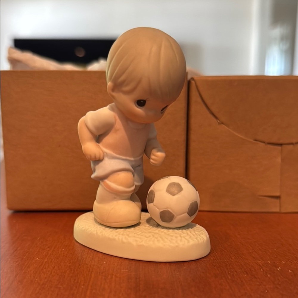 Precious Moments Soccer Boy Figurine - Cream and Tan